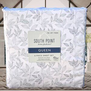 South Point 6 Piece Queen Size Sheet Set Microfiber NEW Gray Leaf